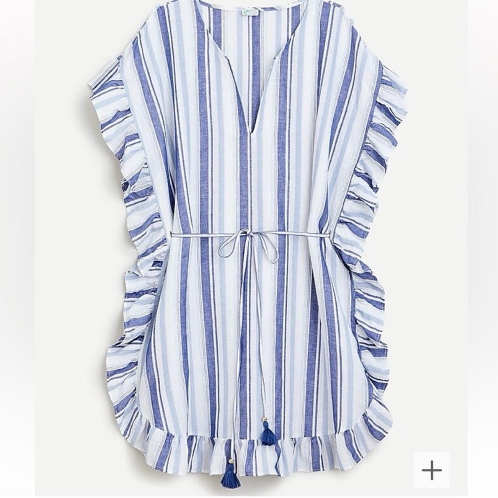 J. Crew Blue and White Ruffle Beach Coverup Tunic